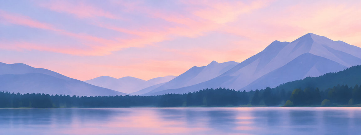 Simplified mountain lake illustration